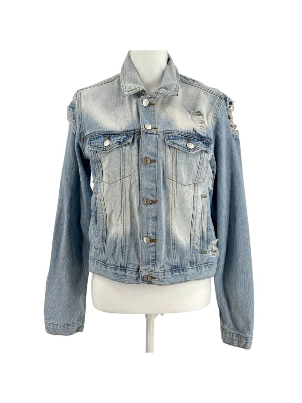 Y2K Distressed Light Wash Streetwear Denim Trucker Jacket Rue 21 Juniors Size L
